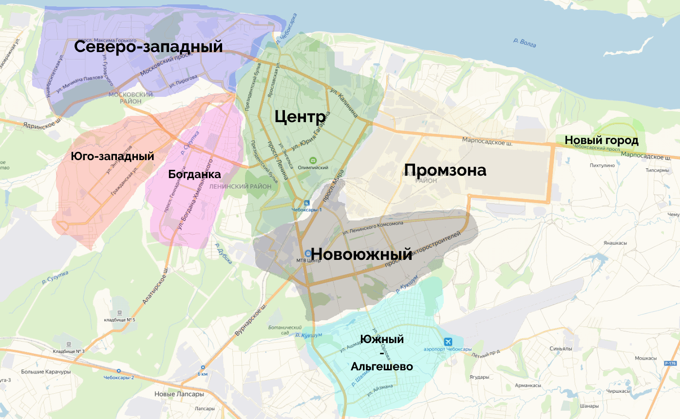 Карта районов такси "Катюша"